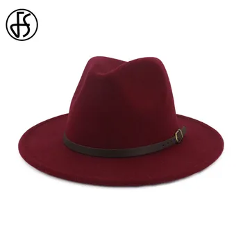 FS Negru Fedora Bărbați Femei Margine Largă Lână Simțit Jazz Pălării stil Britanic Trilby Petrecere Formală Panama Capac Rose Red Rochie Galbenă Pălăria