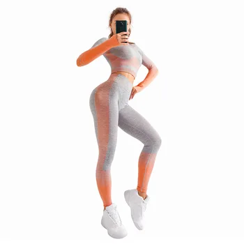 2 Buc Ombre Yoga Set Topuri de Sport Sutien si Colanti Sport Femei Set Haine fără Sudură de Antrenament de Fitness Sport Fitness Costum de Sport