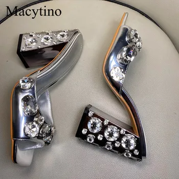 Cristal impodobita vara sandale cu toc înalt oglindă de argint din piele sandale de mireasa plus dimensiune de pantofi de mireasa pentru femei papuci