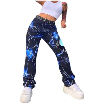 Fulgere De Imprimare Streetwear Pantaloni Femei Casual Doamnelor Jogging Pantaloni Cu Talie Înaltă Hippie Pantaloni Toamna Iarna 2020