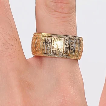 Calitate AAA Lumina Aurie a blestemat Dumnezeu Simbol Inel din Oțel Inoxidabil Amuleta Scrisoare Ring Pentru Bărbați Bijuterii Clasice