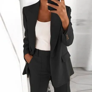 Femei Sexy cu Maneci Lungi Sacou de Culoare Solidă 2020 Toamna Elegant Guler de Turn-down Topuri Birou Doamnă Iarna Slim Cardigan Îmbrăcăminte exterioară