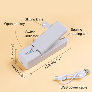 Portabil USB Mini Mașină de Etanșare Pungă de Plastic Food Saver Vid Sealer de Căldură 87HA