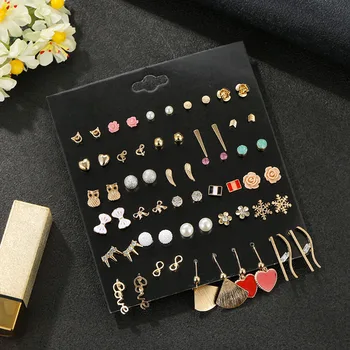 30 de Perechi/lot Stil coreean Stud Cercei Set Pearl Floare de Cristal Dragoste Cârlig Cercei Pentru Femei, Cadouri, Bijuterii en-Gros 2020