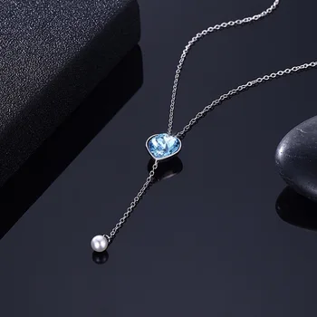 Lekani Inima Cristale Swarovski De La Lanț Lung Pearl Pandantiv Coliere Real Argint 925 Pentru Femei Fete Cadouri Bijuterii Fine