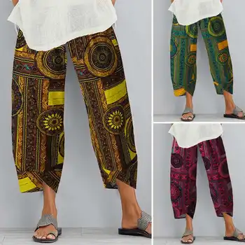 ZANZEA Pantaloni de Vara pentru Femei Vintage Dot Imprimate Pantaloni Casual Lenjerie de pat din Bumbac Pantaloni Largi Harem Pantalon Plus Dimensiune Streetwear 5XL