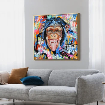 Rezumat Râzând Maimuța Graffiti Arta Canvas Postere Si Printuri Animale De Arta Tablouri Canvas Wall Street Art, Imagini Cuadros