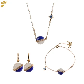 Alb, Jad, Lapis Lazuli S925 Argint placat cu Aur Pandantiv Colier Bratara Cercei Picătură Seturi de Bijuterii Trendy Bine Bijuterie Cadou Femei