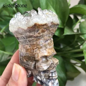 Naturale Cristal de cuarț pur Cluster Punct de Cuarț Craniu Rafinat de pietre de Vindecare Sculptură craniu de cristal pentru Halloween cadouri