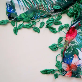 Boem Verde Tropical Print Frunze Ciucure De Sus Cămașă Rochie Șifon Sarong Plus Dimensiune Tunica Femei De Vară Șifon Rochie De Plaja Q523