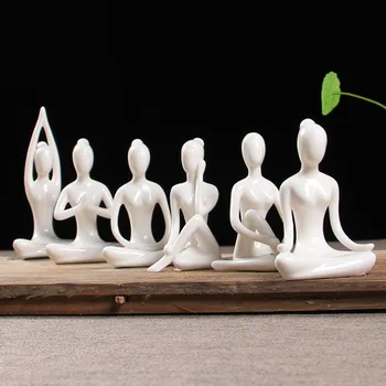 Ceramica Yoga Figura 12 Stil Abstract Femeie Yoga In Miniatura Ename Alb Yog Stattue Yoj Postura Figurine Acasă Ornament Sculptura