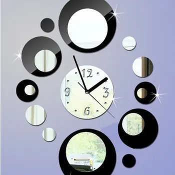 Ceasuri de perete Autocolante Decor Acasă Efect de Oglindă Suprafață Autocolant Negru Rotund Decor de Perete Ceas de Suprafață Detașabil pentru Camera Copii
