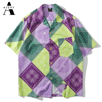 Vintage Print Hip Hop Cămașă Hawaiană Bărbați Moda Streetwear Scurt, Camasi cu Maneca Mozaic Turn-down Guler Buton-Up Bluza 2020
