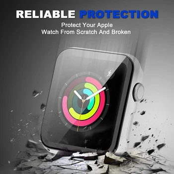 Caz clar cu Ecran de Sticlă Protector Acoperă pentru Apple Watch Seria 5 4 3 2 1 iWatch 38mm 40mm 42mm 44mm Accesorii de Protecție