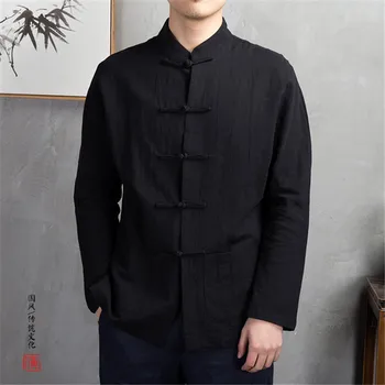 SHIFUREN 2019 Primăvară Bărbați Lenjerie de pat din Bumbac Tricouri Tradiția Chineză Maneca Lunga de sex Masculin Sociale Tricouri Moale Respirabil Bluze Bluza