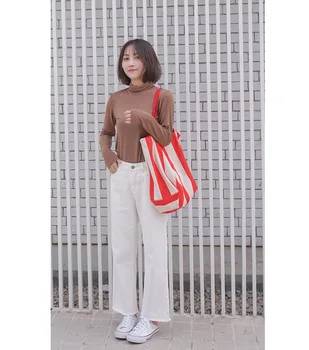 5Styles Femei cu Dungi Panza Geantă de Cumpărături Mare de Moda Chic de Umar Sacoșe Eco Pânză Geantă Pliabilă Reutilizabile Saci de Plajă