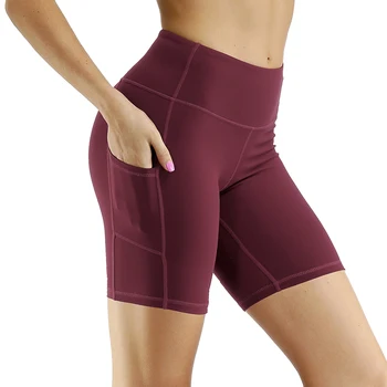 Femeile de 8 inch Inseam Talie Mare Yoga Funcționare Compresie pantaloni Scurți Cu Buzunare Laterale Spandex sală de Gimnastică Antrenament pantaloni Scurți de Sport Doamnelor