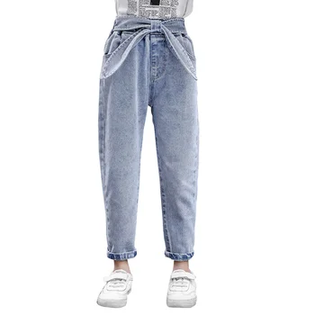Toamna Blugi Fata Solide pentru Copii pantaloni din Jeans Pentru Fete de Moda Arc Fete Blugi Casual Toamna Haine de Adolescente Fata 6 8 10 12 14 Ani