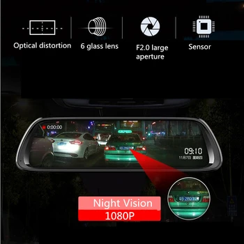 Streaming Dash Cam de Conducere Recorder de 10-Inch Oglinda Retrovizoare 1080P Dual Lens Inversarea Imaginii Starlight Viziune de Noapte Camera de Bord