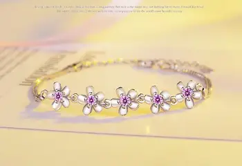 De moda de Argint 925 flori de Cires de Link-ul Lanț Femei Bratara Floare cu Cristal CZ Bijuterii de Mireasa Cadou de Ziua Mamei