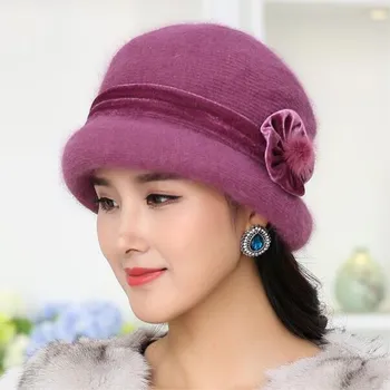 Seioum Doamnelor Elegante de Iarna Capac de cald Lână de Iepure Cald de Flori Pălării Floppy pentru Femeile de Vârstă Mijlocie Femeie Găleată Pălării Pălării