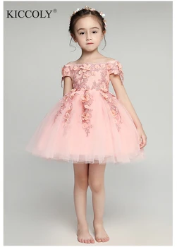 Glizt Shoulderless prima împărtășanie rochii pentru fete Vestido Daminha Casamento de Lux Rochie de Bal Roz de Organza Rochii Fete cu Flori