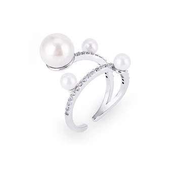 XIUMEIYIZU Răsucite Zircon Inel pentru Femei Perle Sintetice Rodiu Culoare CZ de Logodna Bijuterii Inele de Nunta