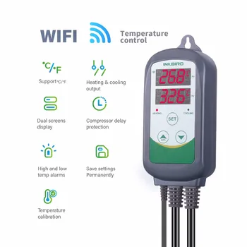 Inkbird ITC-308 WIFI Controler de Temperatura Digitale Priza Termostat, 2 trepte, 2200W, w/Senzor UE Plug Digital pentru Homebrewing