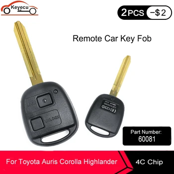 KEYECU Înlocuire cheie Telecomanda Cheie Auto cu Telecomanda 2 Buton 433MHz 4C Chip pentru Toyota RAV4 Auris Prado Corolla, Camry Yaris P/N:60081