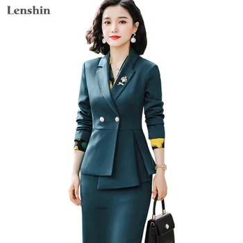 Lenshin Moale si confortabil 2 Bucata Set pentru Femei Formale Costum Fusta Office Lady Uniformă de Afaceri de Moda Sacou si Fusta
