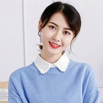 Linbaiway 2021 Noi Șifon Tricou Femei Guler Fals Coreean Margele Detasabila Guler Fals Detașabil Bluza Rever Guler Cravată