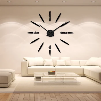 Fowecelt 3D Ceas de Perete cu Design Modern Acrilic Negru de Mari dimensiuni Ceas de Perete Autocolant Perete DIY Ceasuri Decor Acasă Estetice Cameră Decor