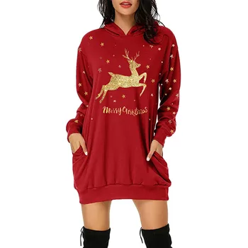 Crăciun Rochie de Moda pentru Femei 2020 Crăciun Hanorac Sac Buzunarul Print Hoodie Rochii de Moda Halat Noel Femme