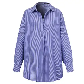 Plus Dimensiune Elegant Butonul Înapoi Tricouri Femei Neregulate Bluze ZANZEA Casual cu Maneci Lungi Blusas de sex Feminin Rever cu Dungi, Bluze Tunica