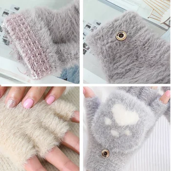 Manusi De Iarna Pentru Femei De Toamna Tricotate Puf În Aer Liber Flip Cover Manusi Fete Drăguț Pisica Cu Gheare Fingerless Glove