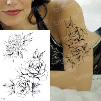 8PCS/lot schita tatuaj floare negru geometrice a crescut autocolant tatuaj schite flori desene sau modele tatuaj mare impermeabil tatuaj fals seturi