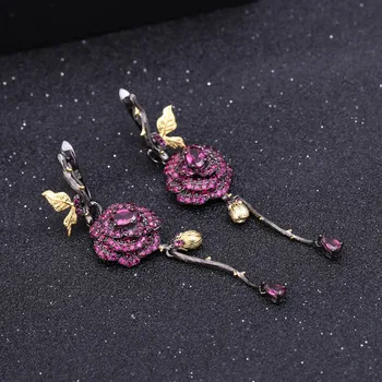 GEM de BALET Naturale Rhodolite Granat Handmade Rose Floare Bijuterii Set Argint 925 Inel Cercei Seturi de Bijuterii Pentru Femei