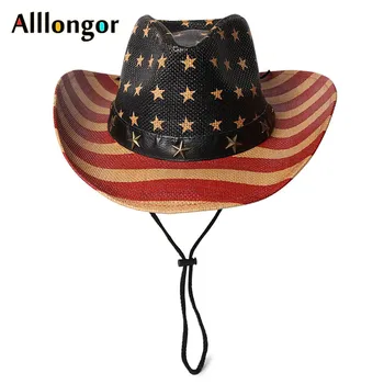 Clasice Occidentale Pălării de Cowboy Bărbați în aer liber Luntraș Paie pe Cap, cu Dungi de Vara Star 2020 Femei Pălărie de Soare Margine Largă pălărie Cowgirl
