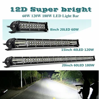 12D 8 15 20 inch 60W 120W 180W LED Lumina de Lucru Bara de Combo 4x4 Offroad LED Bar pentru Tractor Barca 4WD Camioane ATV-uri Auto Lumini cu Led-uri