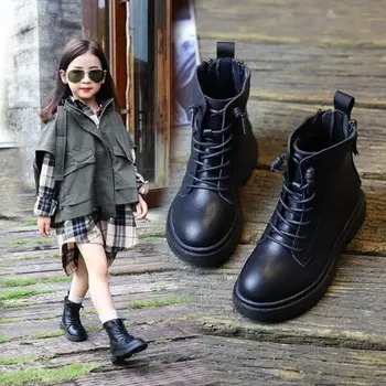 Moda pentru Copii Cizme Martin Fete Cizme Non-Alunecare de Cald Toamna Iarna Copii Pantofi Negri 3 4 5 6 7 8 9 10 11 12 T