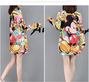 Disney Mickey mouse-ul de primavara toamna de desene animate drăguț imprimate de mari dimensiuni mid-lungime palton pentru femei de moda de acoperire tricou femei