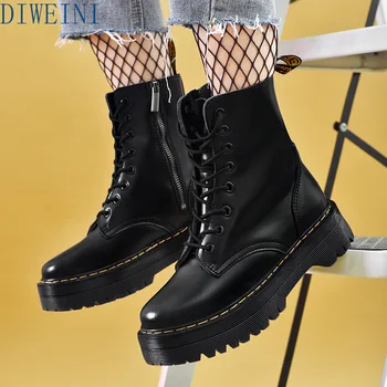 DIWEINI 2019 Dimensiune 35-41 tv cu Platforma Cizme Pantofi Femei Toamna Iarna Blană de Moda Rotund Toe Dantela-up Cizme din Piele Doamnelor Pantofi