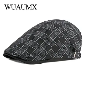 Wuaumx Primavara-Vara Pălării pentru Bărbați Carouri Berete Pălărie de Femei Subțire de Bumbac Respirabil Viziere Spic Capac Artist Verificat Înainte Capac
