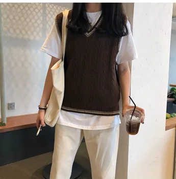 Stil coreean V-neck Pulover 2021 Toamna și Iarna Vesta Pulover Solidă fără Mâneci Pulover Femei de Îmbrăcăminte de Moda All-meci 10971