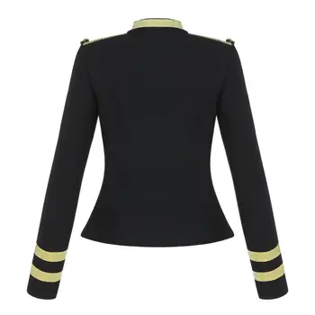 Stil britanic Sacou Negru Haina Sexy V-gât Adânc Fermoar epolete structure de forta Slim Uza chaqueta mujer C9D291
