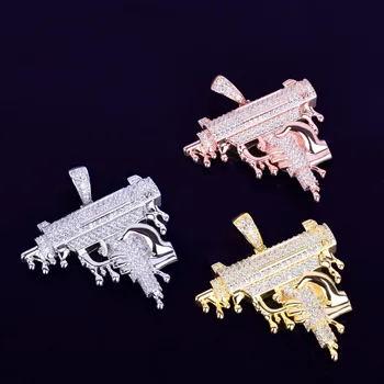 Mana Picură Arma Forma Pandantiv Colier de Aur de Culoare Iced din Cubic Zirconia Bărbați Hip-hop Rock Bijuterii 5x5.7cm