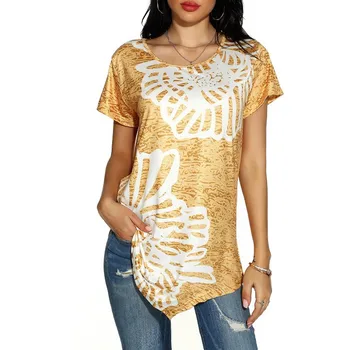 Casual Tricou Top cu Print Floral de Vara Scurte T-Shirt Femei 2020 Tiv Asimetric Tricou Maneca Scurta de Mari Dimensiuni Femei Topuri 5XL