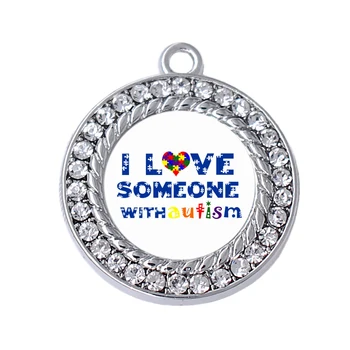 Delicat stras picătură de cristal în formă de autism bucată jigsaw puzzle farmecul iubesc pe cineva cu autism tag pandantiv cu autism bijuterii