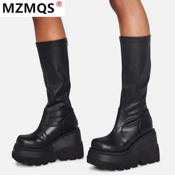 2020 Nou Doamnelor Mare Platforma Cizme De Moda Zip Tocuri Inalte Cizme Femei Pene Pantofi Femei Casual Cizme Tocuri De Dimensiunea Plus 35-43