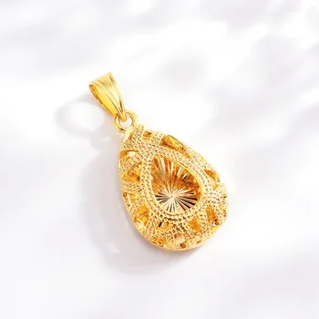 Moda Aur de 24K Colier Pandantiv Nici un Lanț de Bijuterii Îngroșa Aur Galben in Forma de Inima Pandantiv pentru Femei Nunta Logodna Bijuterii